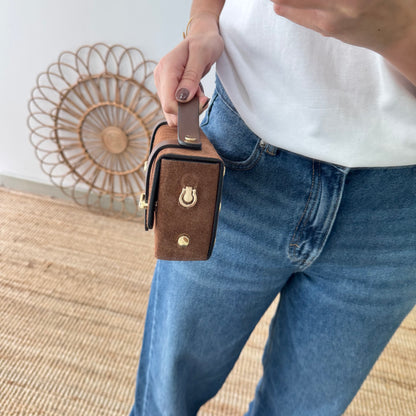 Bolso mini serraje y piel marrón