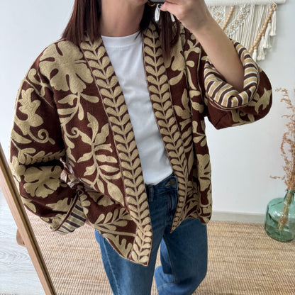 Kimono Boho marrón con Bordado