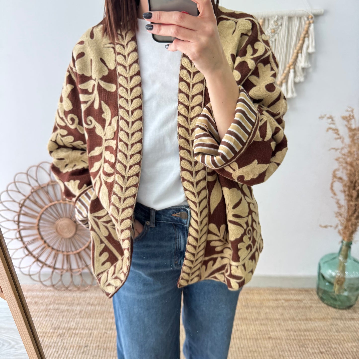 Kimono Boho marrón con Bordado