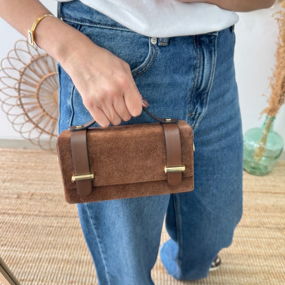 Bolso mini serraje y piel marrón