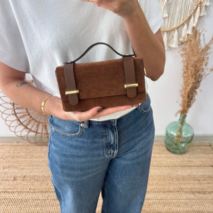 Bolso mini serraje y piel marrón