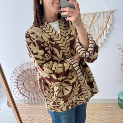 Kimono Boho marrón con Bordado