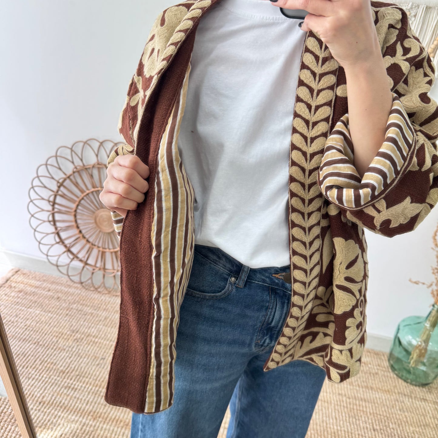 Kimono Boho marrón con Bordado