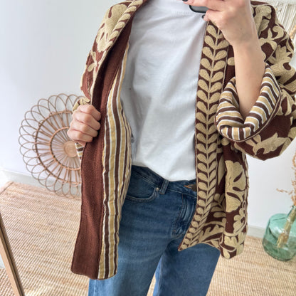 Kimono Boho marrón con Bordado