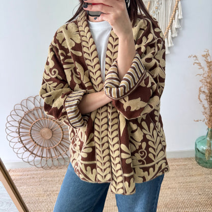 Kimono Boho marrón con Bordado