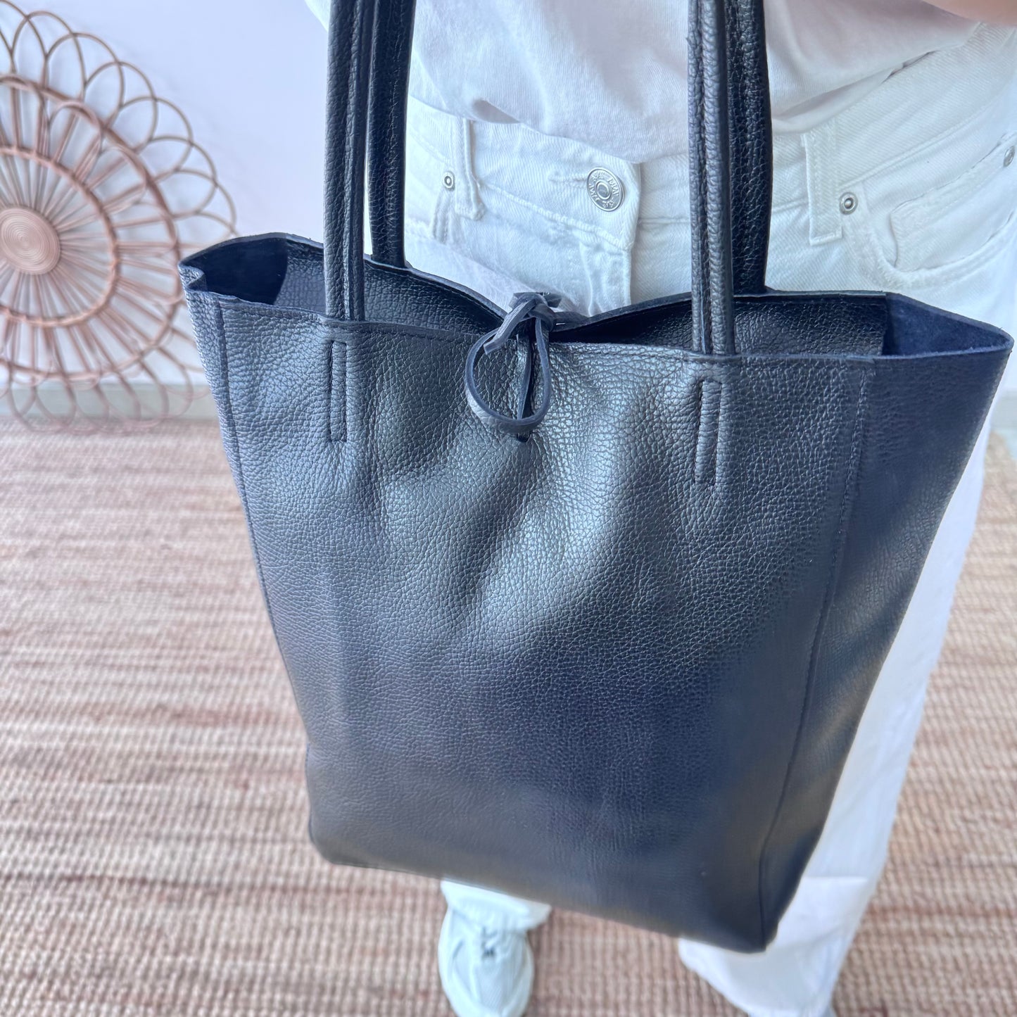 Bolso grande piel negro personalizado iniciales bordadas