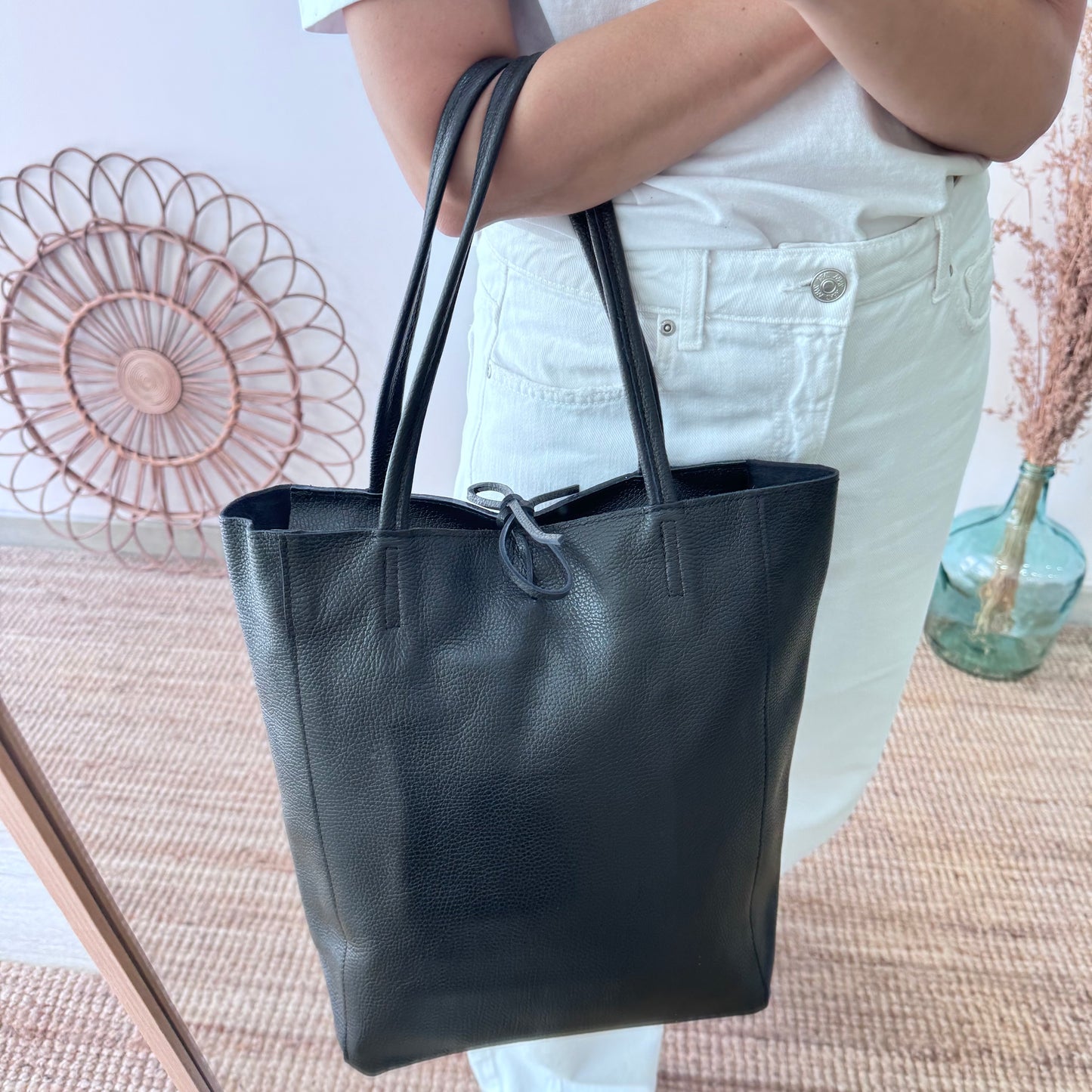 Bolso grande piel negro personalizado iniciales bordadas