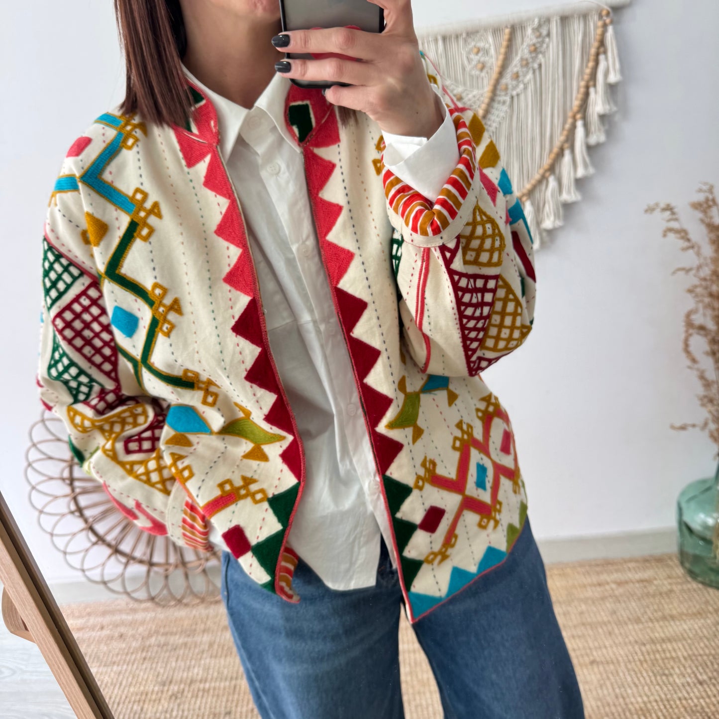 Chaqueta boho bordados geométricos