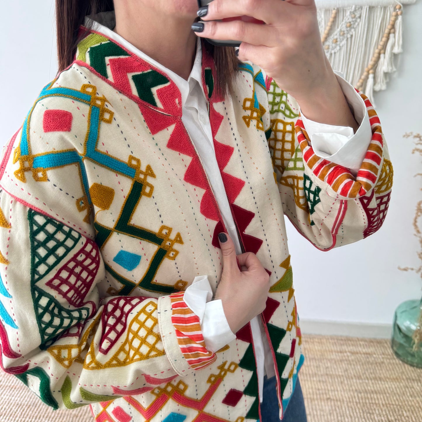 Chaqueta boho bordados geométricos