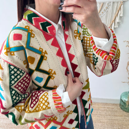 Chaqueta boho bordados geométricos