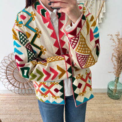 Chaqueta boho bordados geométricos