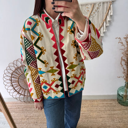 Chaqueta boho bordados geométricos