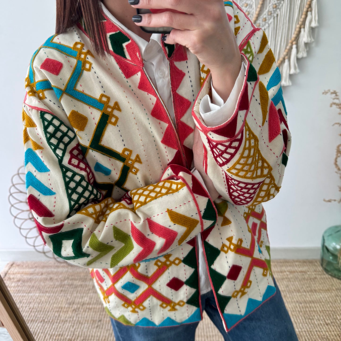 Chaqueta boho bordados geométricos