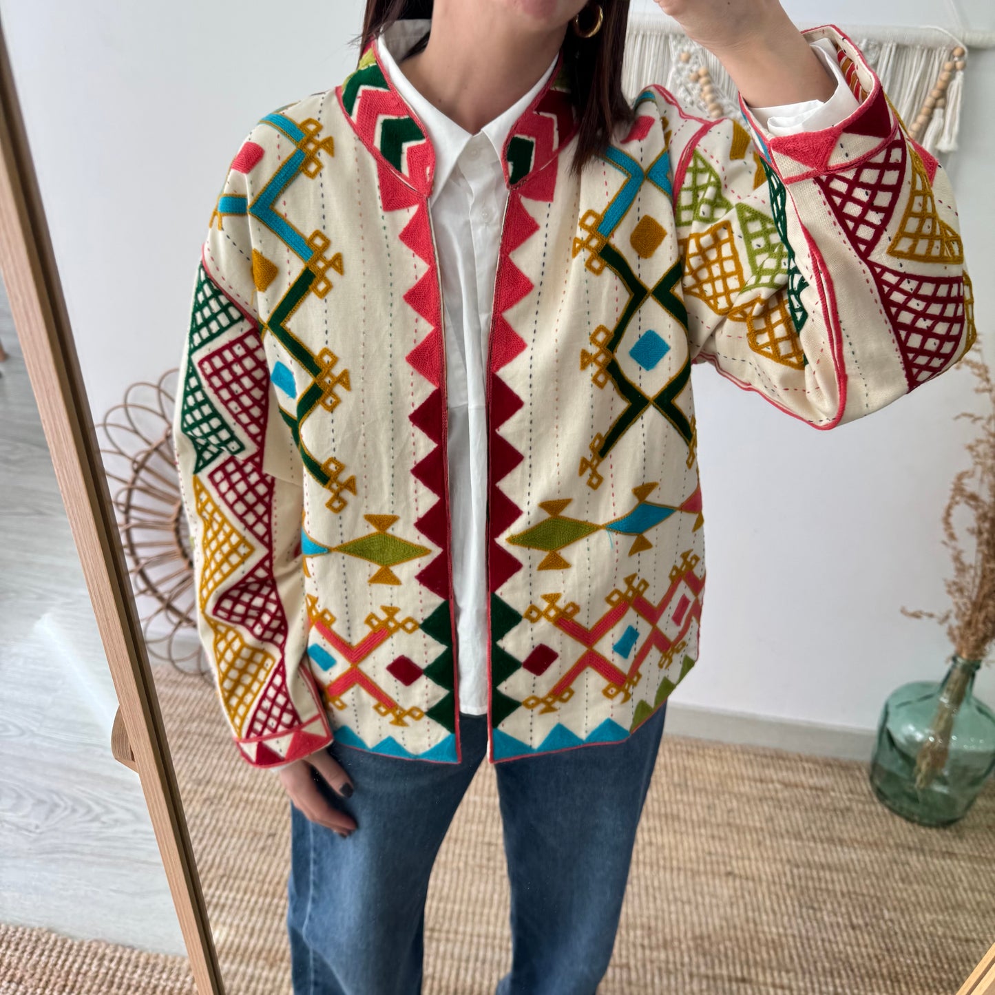 Chaqueta boho bordados geométricos