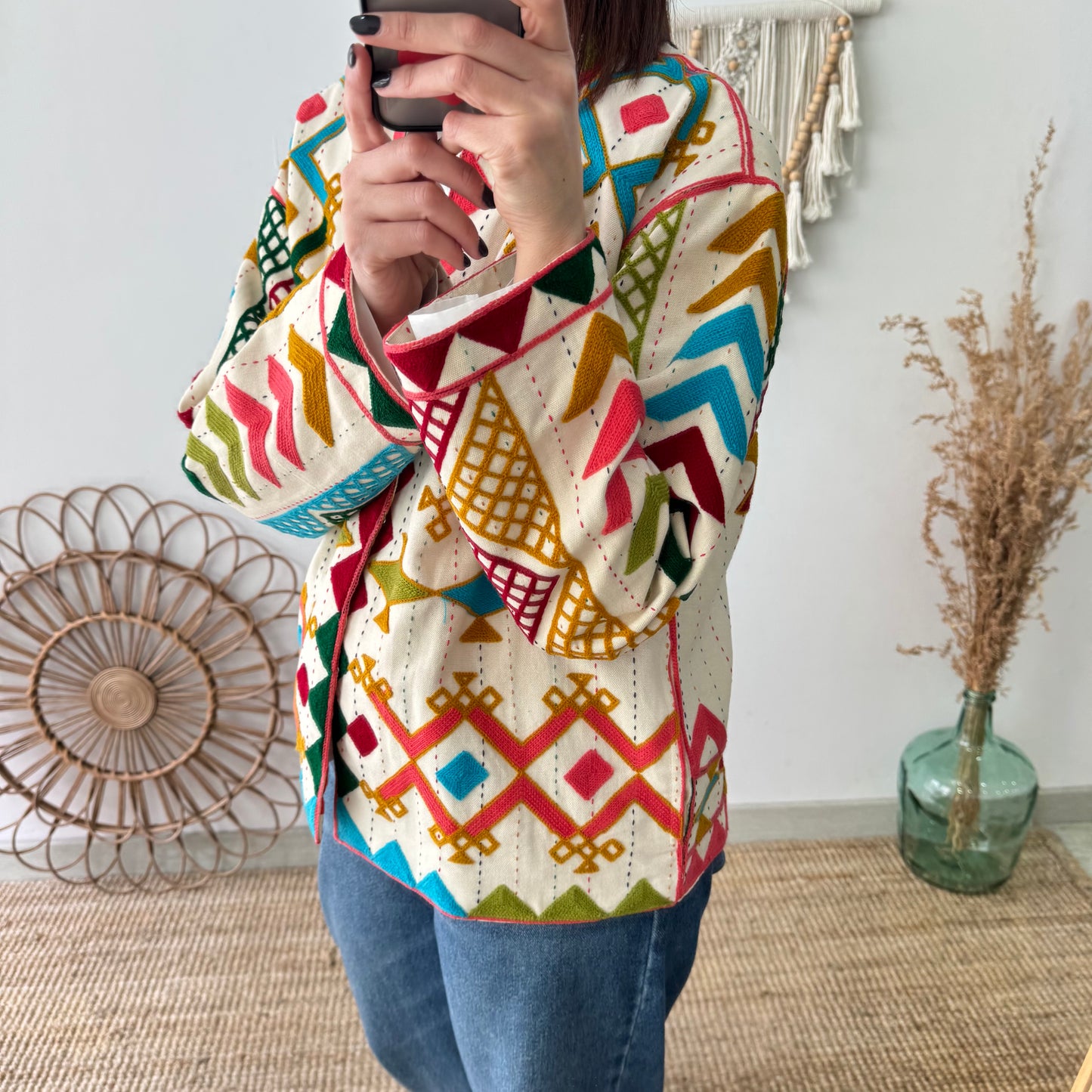 Chaqueta boho bordados geométricos