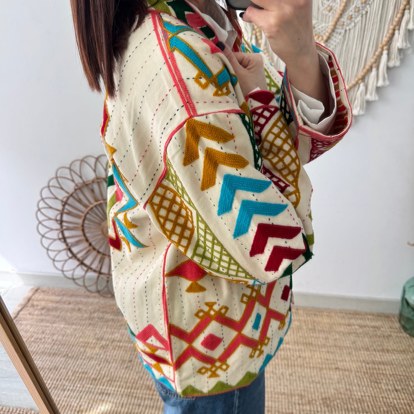 Chaqueta boho bordados geométricos