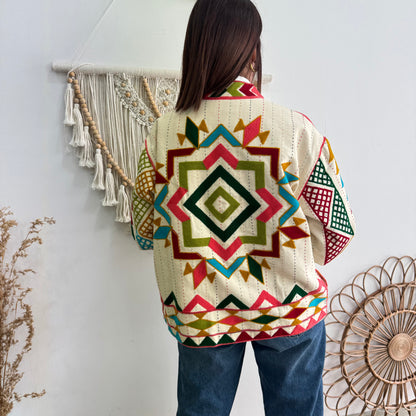 Chaqueta boho bordados geométricos