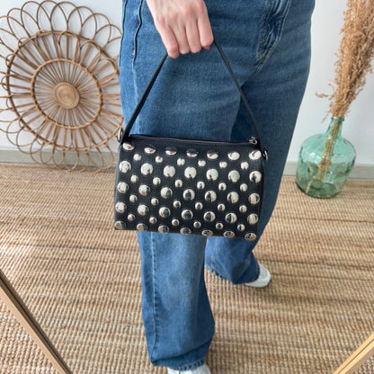 Bolso bowling negra piel tachuelas herrajes plata