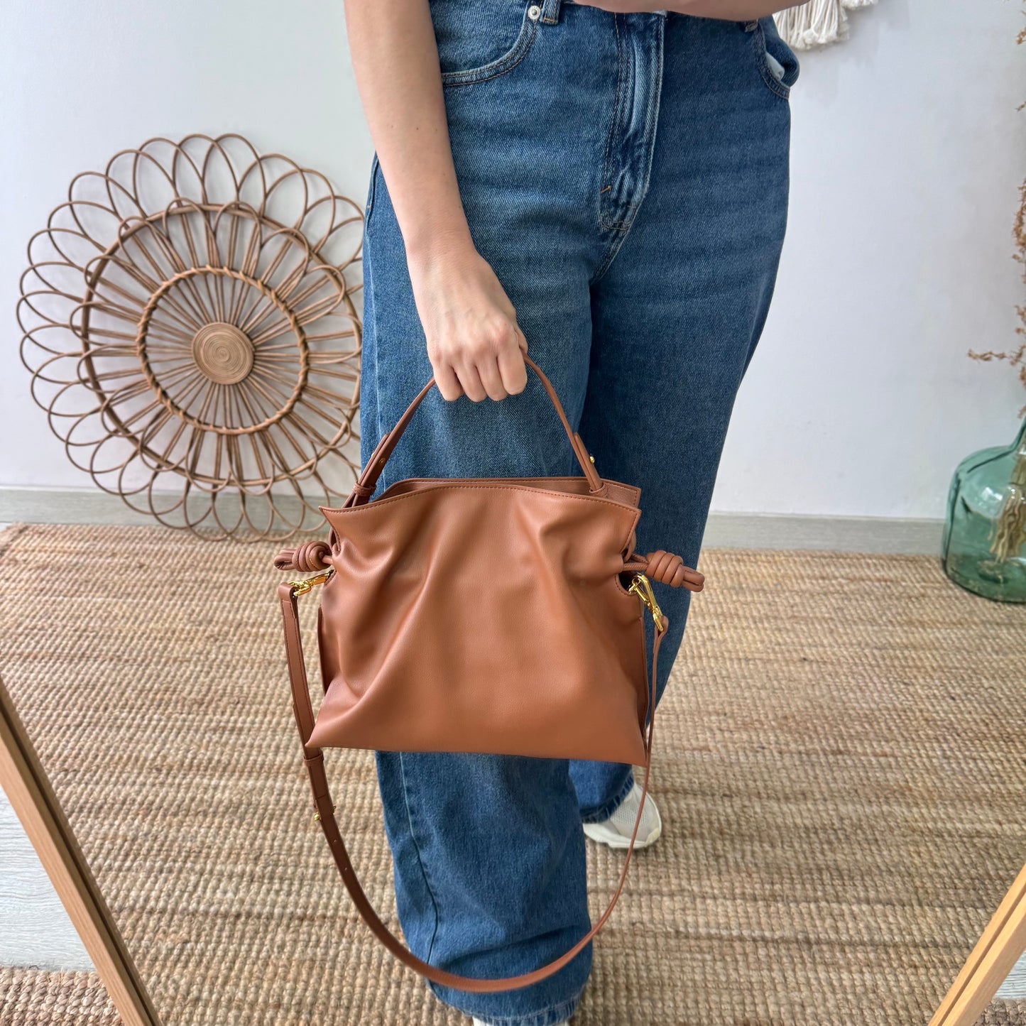 Bolso fruncido piel camel