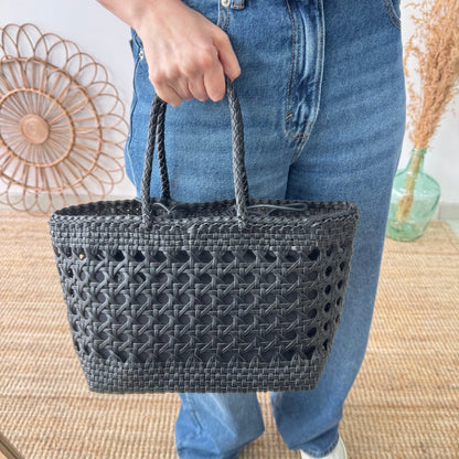 Bolso rejilla de piel negro