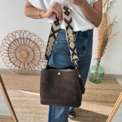 Bolso trapecio combinado serraje y piel marrón