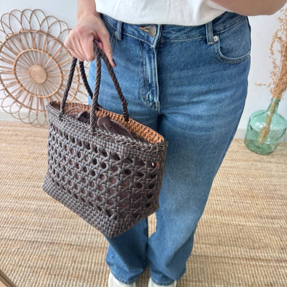 Bolso rejilla de piel marrón