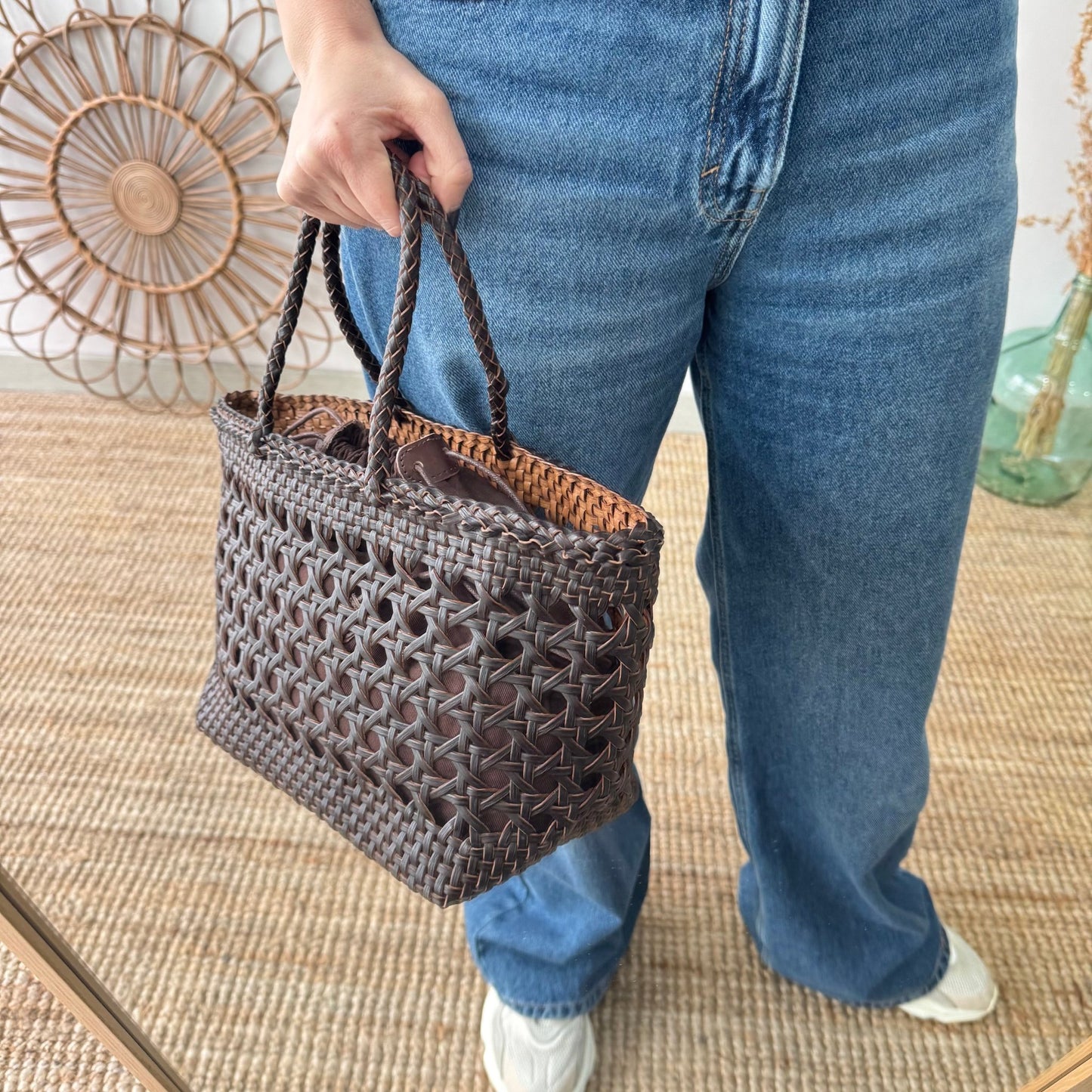 Bolso rejilla de piel marrón