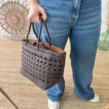 Bolso rejilla de piel marrón