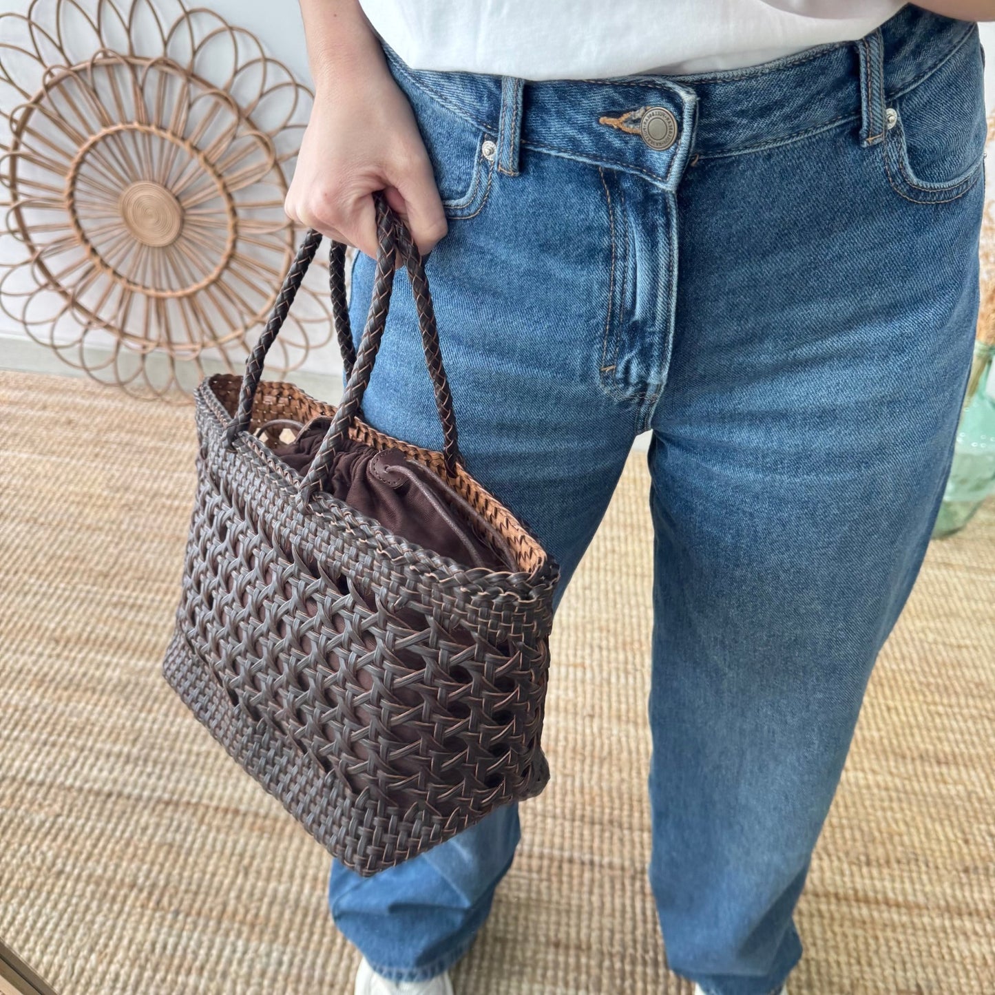 Bolso rejilla de piel marrón