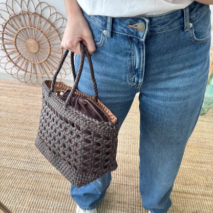 Bolso rejilla de piel marrón