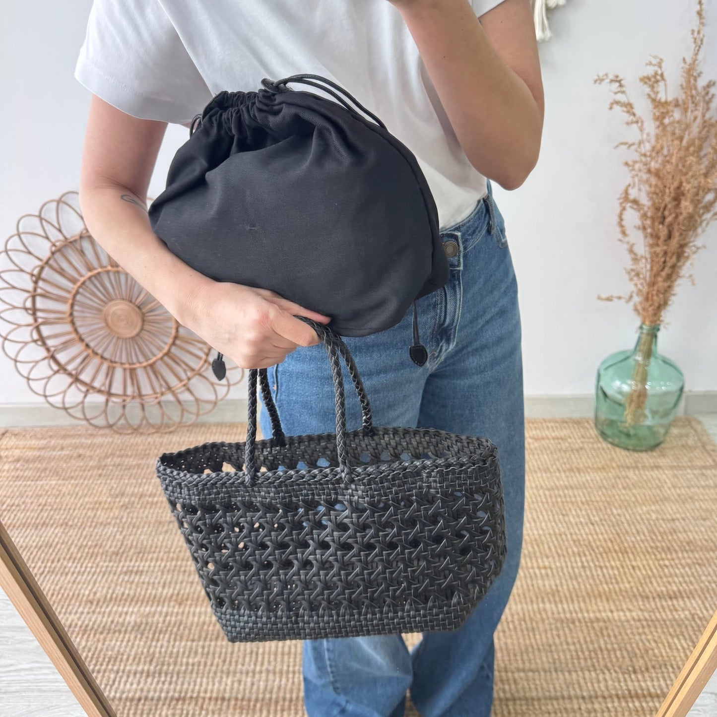 Bolso rejilla de piel negro