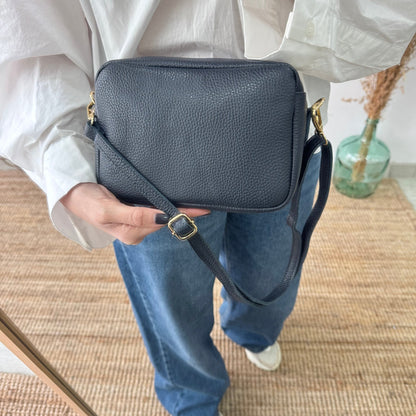 Bolso rectangular piel azul marino personalizado iniciales bordadas - Bubbleshopbcn