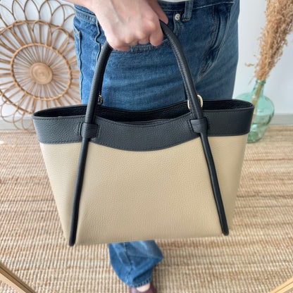 Bolso shopper piel taupe/negro