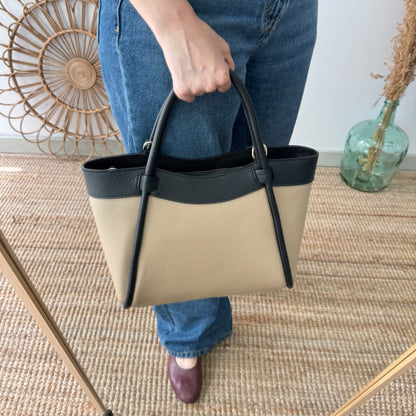 Bolso shopper piel taupe/negro