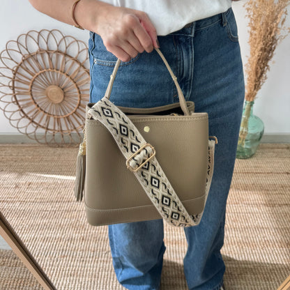 Bolso trapecio combinado piel taupe