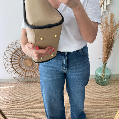 Bolso shopper piel taupe/negro
