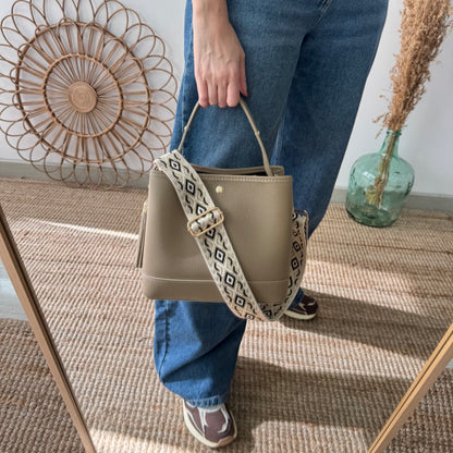 Bolso trapecio combinado piel taupe
