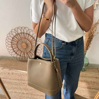 Bolso trapecio combinado piel taupe