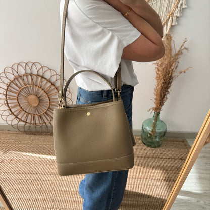 Bolso trapecio combinado piel taupe