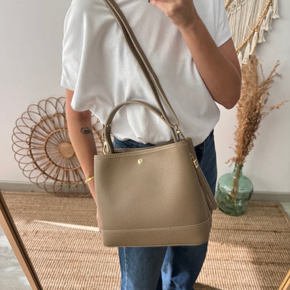 Bolso trapecio combinado piel taupe