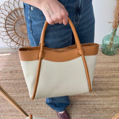 Bolso shopper piel beige/camel