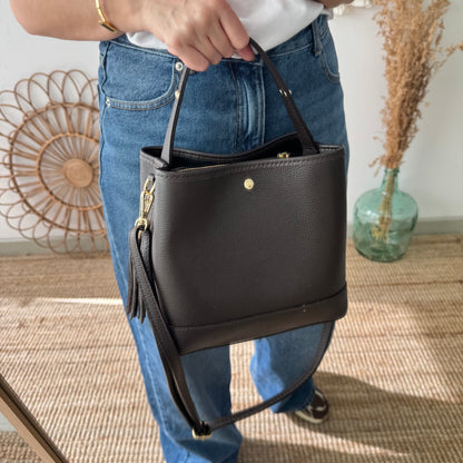Bolso trapecio combinado piel marrón