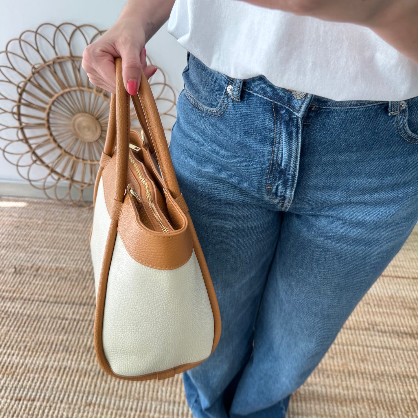 Bolso shopper piel beige/camel