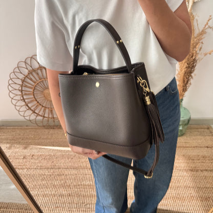 Bolso trapecio combinado piel marrón