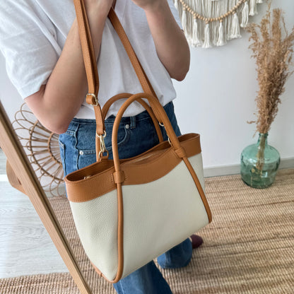 Bolso shopper piel beige/camel