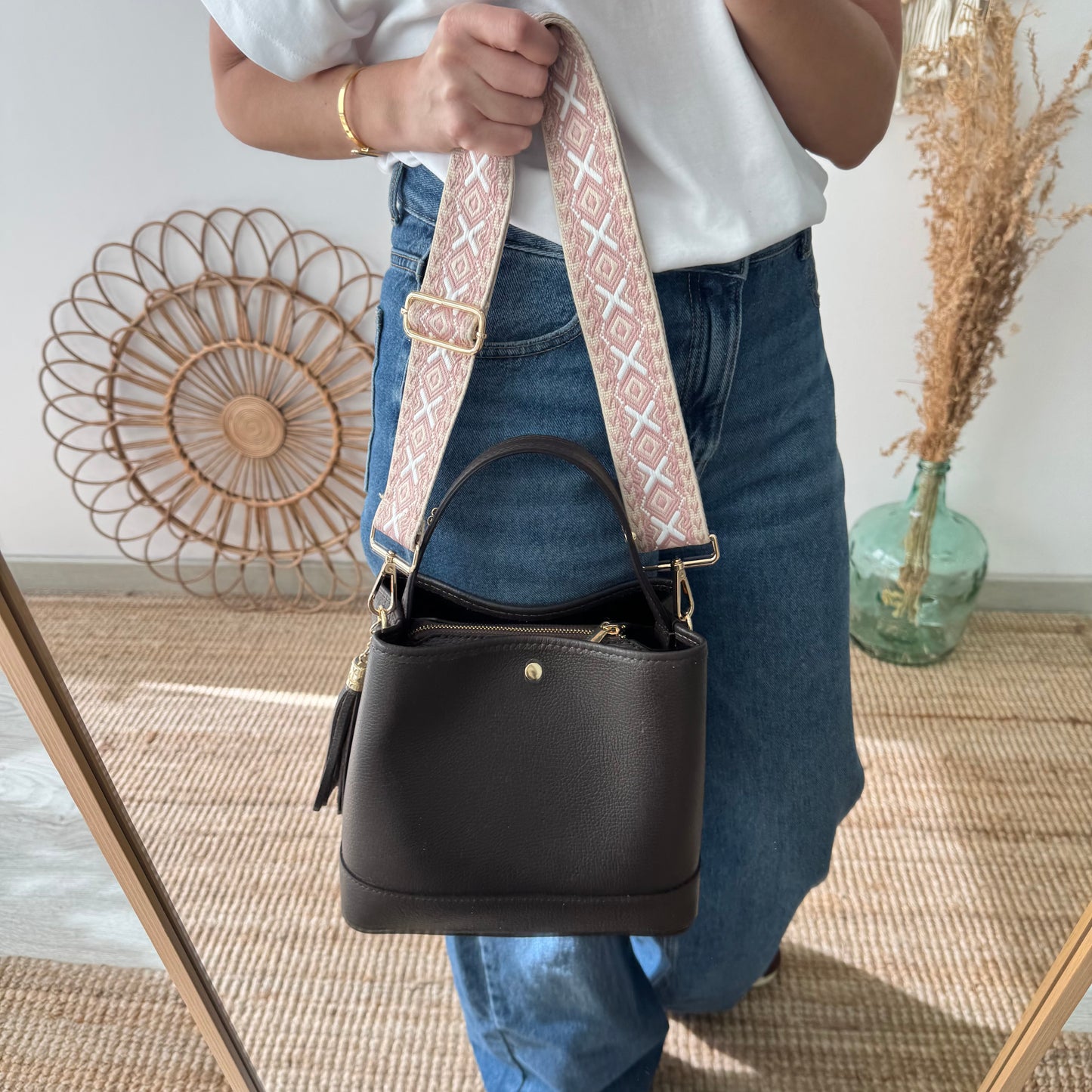 Bolso trapecio combinado piel marrón