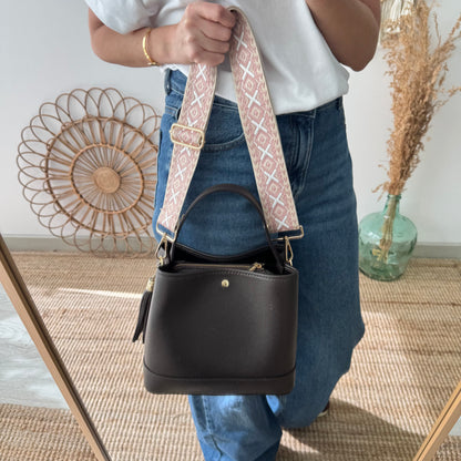 Bolso trapecio combinado piel marrón