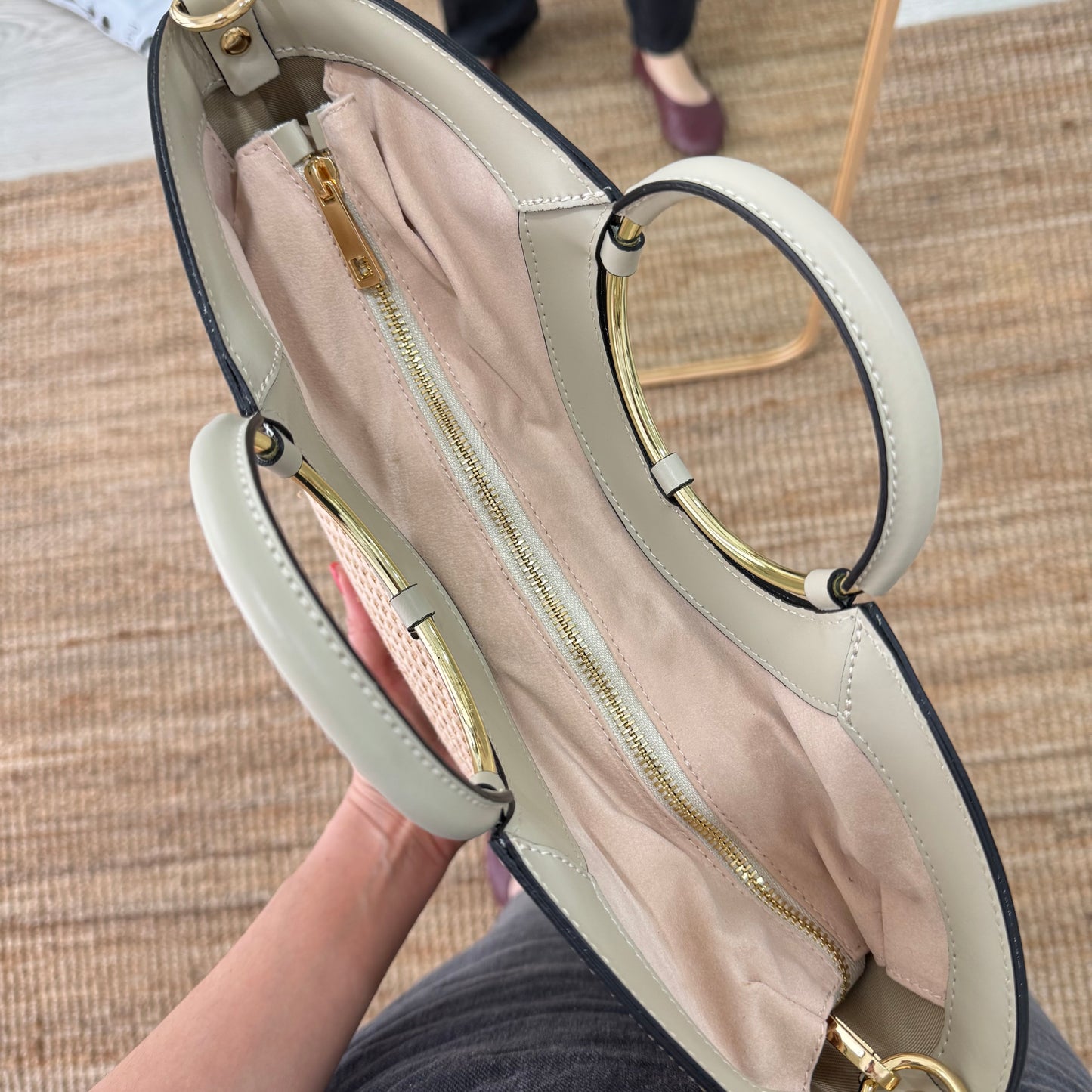 Bolso tote rafia beige/piel beige