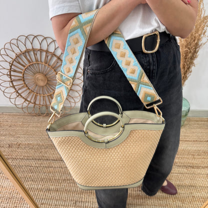 Bolso tote rafia beige/piel beige