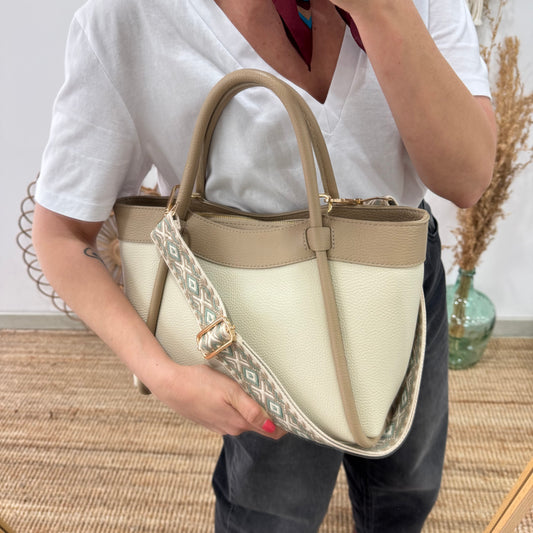 Bolso shopper piel beige/taupe
